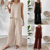 Women Summer 2 Piece Outfits Sleeveless Hollow Back Tank Top And Wide Leg