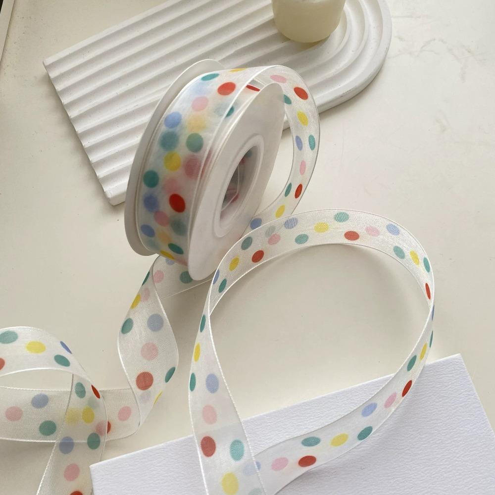 Beautiful Colorful Dot Ribbons 2.5cm Width White Chiffon Ribbons Birthday Gift Box Packaging Material