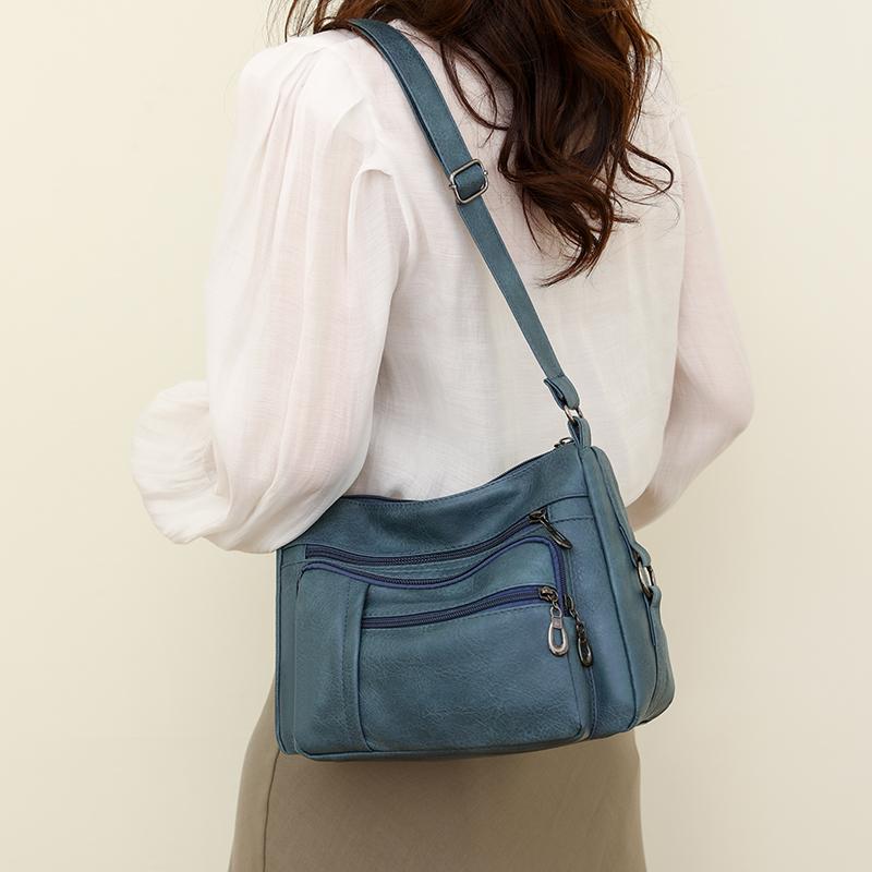 Retro Women's Shoulder Bag Solid Color Multi Pocket Storage for Middle-aged and Elderly Mothers Crossbody Bag Small Square Bag