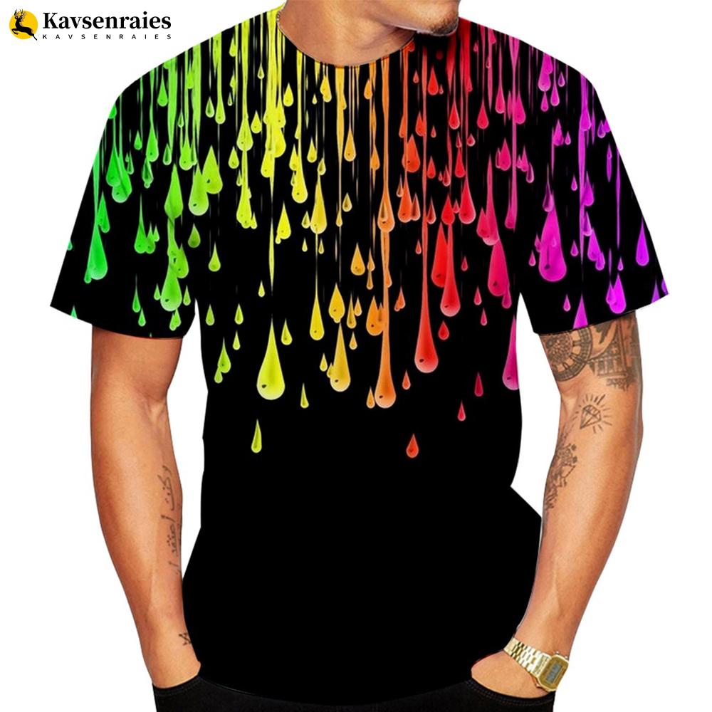 2023 New Fashion Paint Splatter Tie-dye 3D Printed T-shirt Men Women Summer Casual Short Sleeved Hipster Rainbow Graffiti Tops