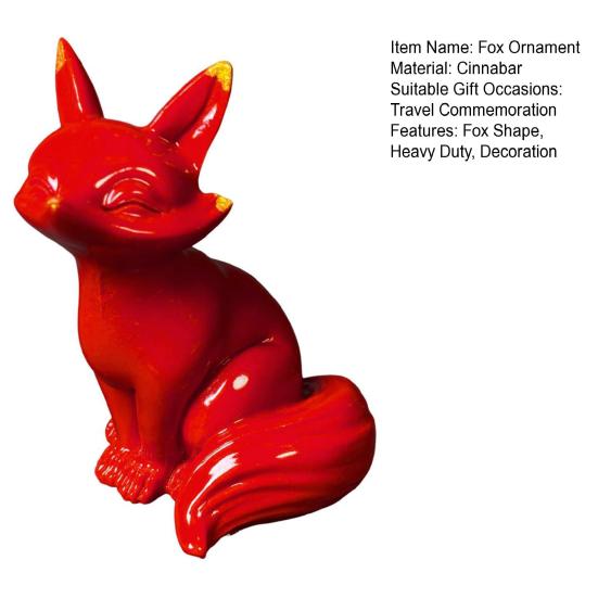 Cinnabar Fox Ornament Red Fox Figurine Miniature Fox Statue Sculpture Car Dashboard Home Office Feng Shui Decoration