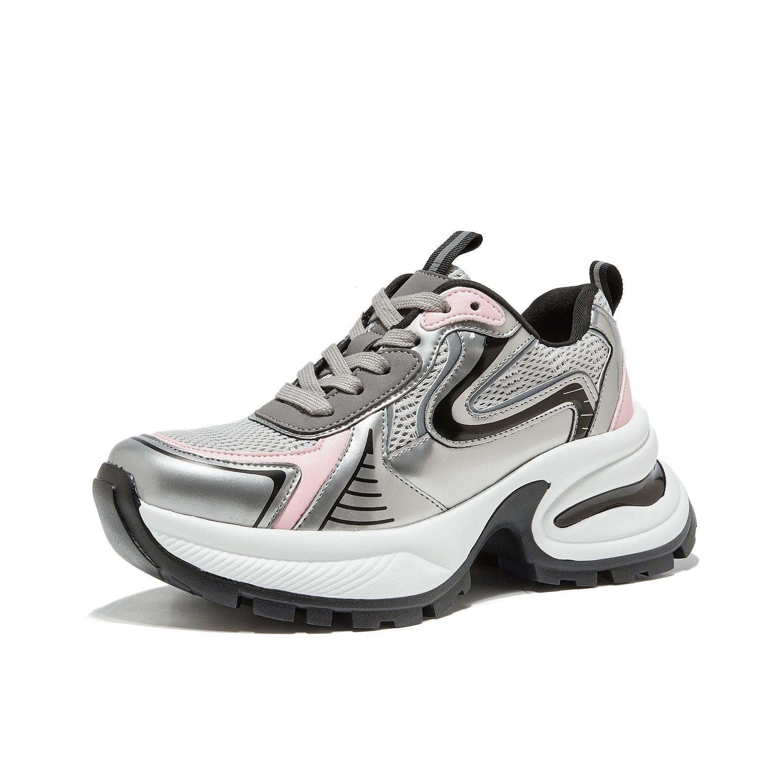 

Versatile thick-soled women s spring new high-end sense retro heightening casual sports shoes women s summer breathability 40 розовый цвет-серебро