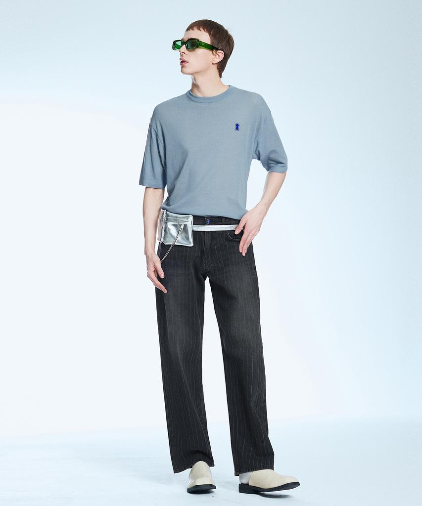 Sekeonmonollogeu Keyhole Round Short Sleeve Summer Knit Sky Blue Sekt006Skyblue