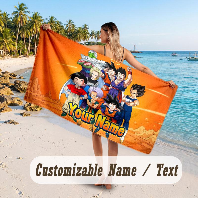 Custom Name Large Beach Towel,Dragon Ball Quick Absorbent Towel For Outdoor Travel Poolside