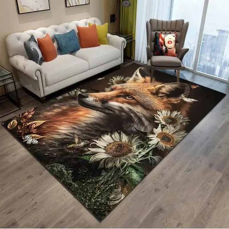 Cartoon Fox 3D Effect Rug–Colorful Animal Design for Kids Bedroom Living Room Soft Non Slip Play Mat for Children Home Decor