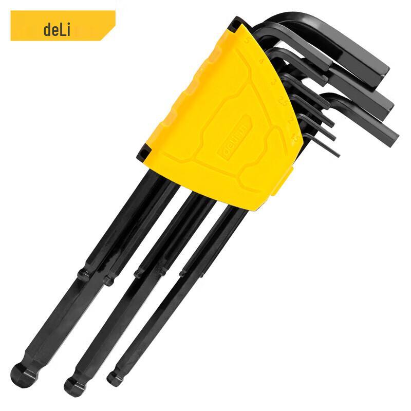 Deli 9-Piece Blackened Extended Ball-End Hex Key Set