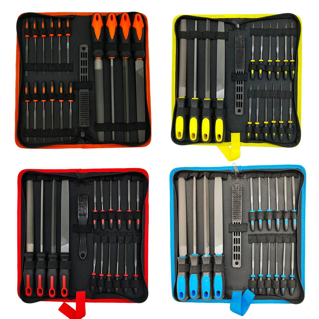 Metal Steel File 4 Pcs Large File 12 Pcs Needle Files 1 Multi-functional Brush Include Flat for Triangle Half-round Roun