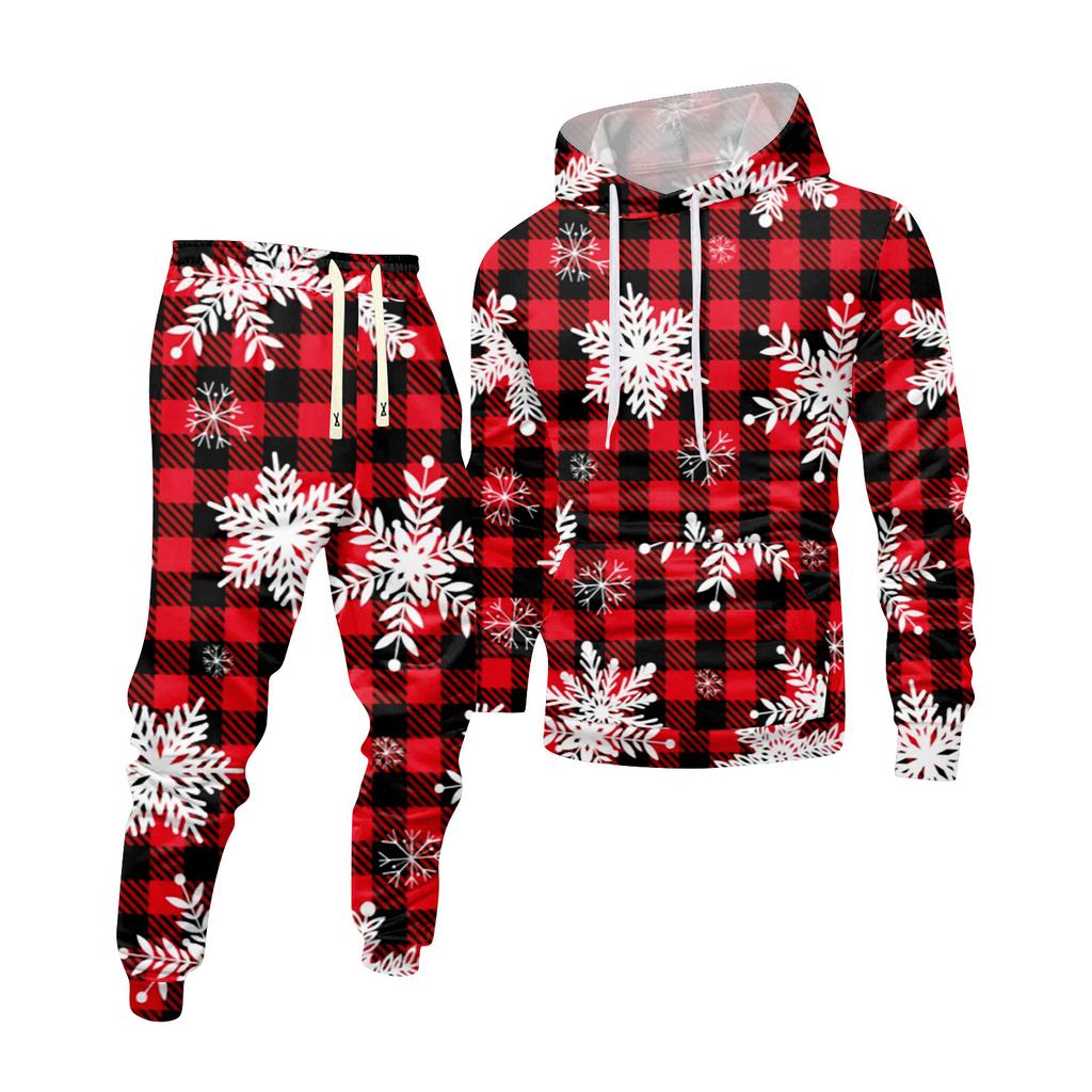 Men's Printed Hooded Sweatshirt And Sweatpants Casual Sports Suit