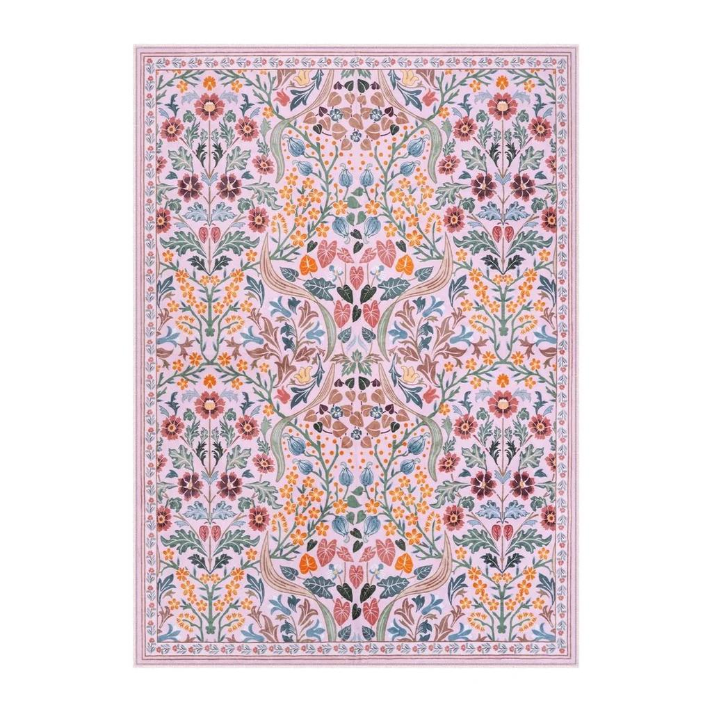Bohemian Floral Rug Vibrant Blossom Floral Living Room Area Rug Minimalist Bedroom Decorative Rug Washable Rug