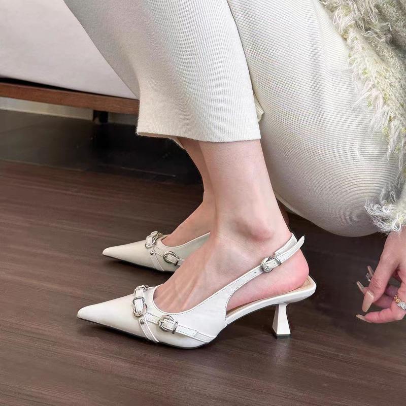 Fashion Luxury Brand Designer Women Sandals Fashion Pointed Toe Buckle Strap Metal High Heeled Kitten Heel Elegant Single Shoes Female