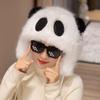 Cute Giant Panda Hat Winter Warm Ears Furry Cartoon Hat Girls Out Of The Street Backpack Oblique Span Bag