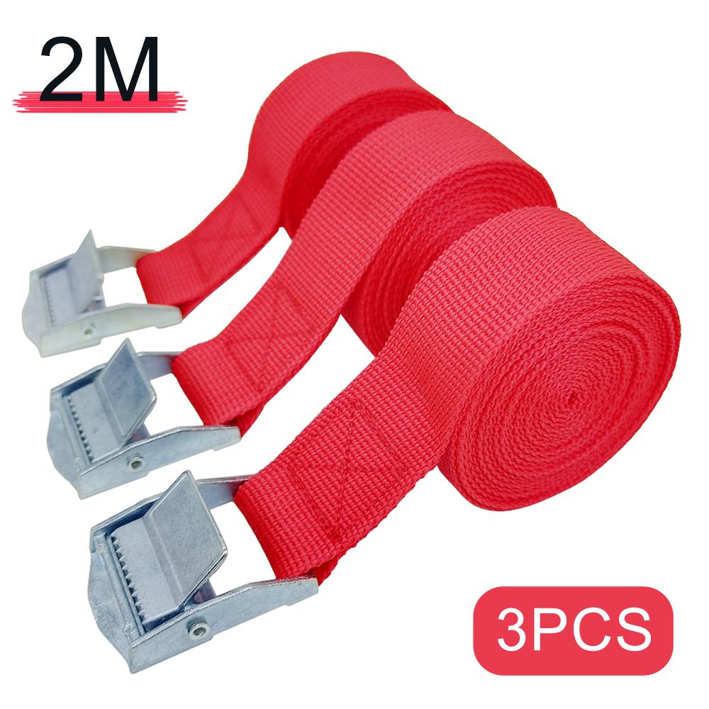 3pcs 2M Buckle Tie-Down Belt Cargo Straps for Car Motorcycle Bike with Metal Buckle Tow Rope Strong Ratchet Belt for Luggage Bag