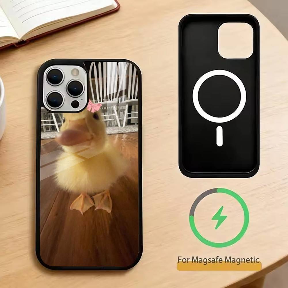 Ins Cute Bow Duck   Phone Case For iPhone17,16,15,14,13,12,11 Plus,Pro Magnetic with Magsafe Wireless Charging
