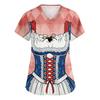 Women's V Neck Short Sleeve Work Shirt with Pockets Oktoberfest Print Medical Scrub Top Nursing Uniform Tee for Healthcare Professionals