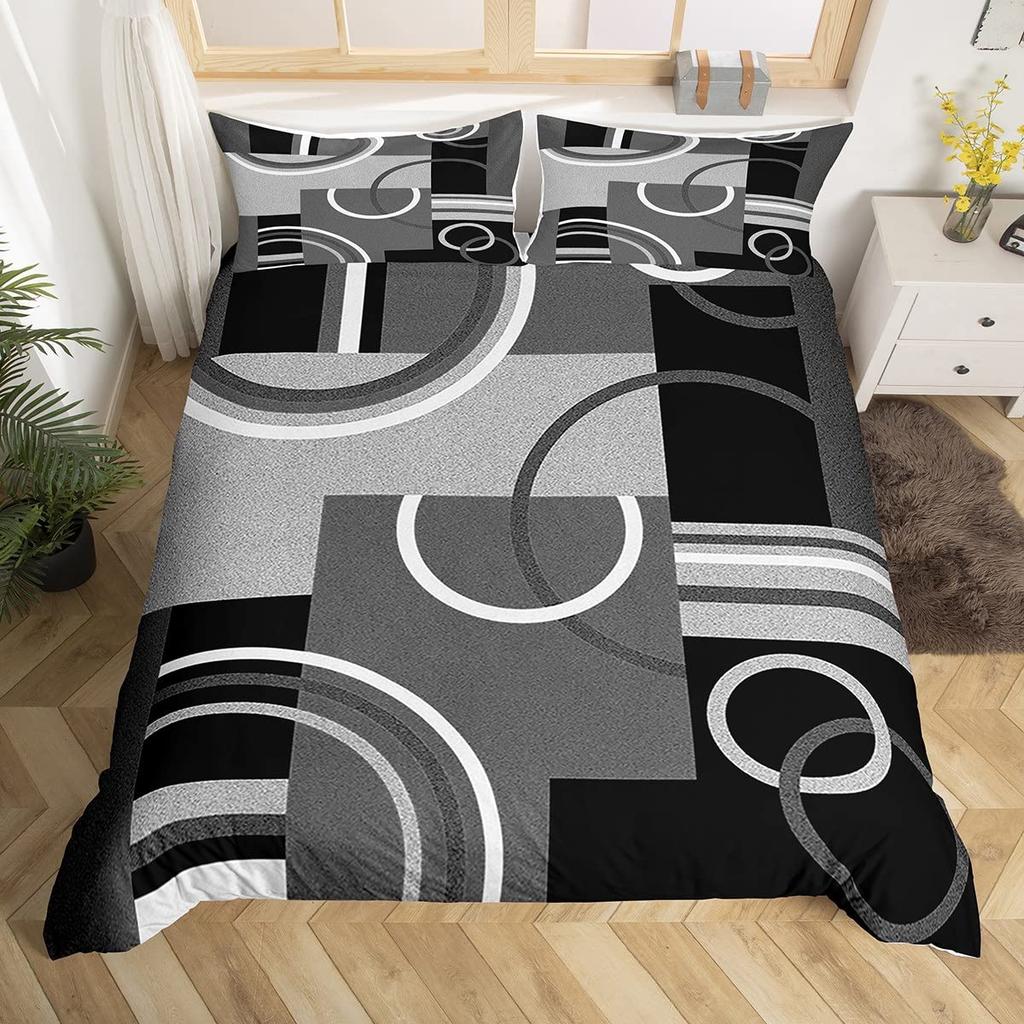 Comforter Geometry Swirls Spiral Twin King Abstract Circle Stripes Comforter Modern Graphic Geometric Plaid Bedding Set