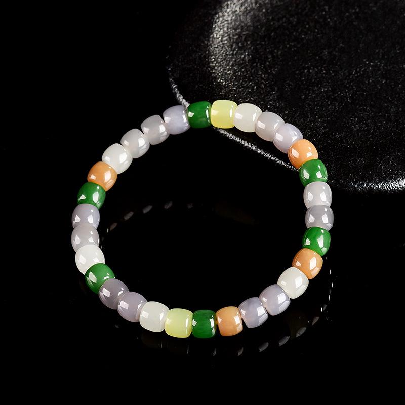 Authentic Hetian Jade Multi-Color Drum Bead Women's Bracelet - New Chinese Style Gift