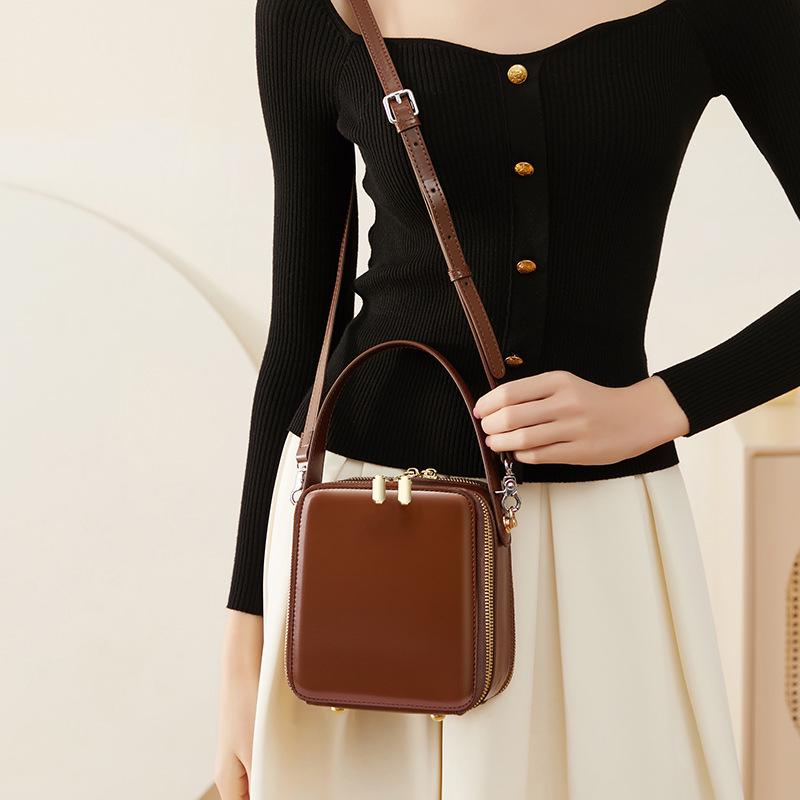 2025 Women's Genuine Leather Box Handbag - Light Luxury Ladies Crossbody & Shoulder Bag