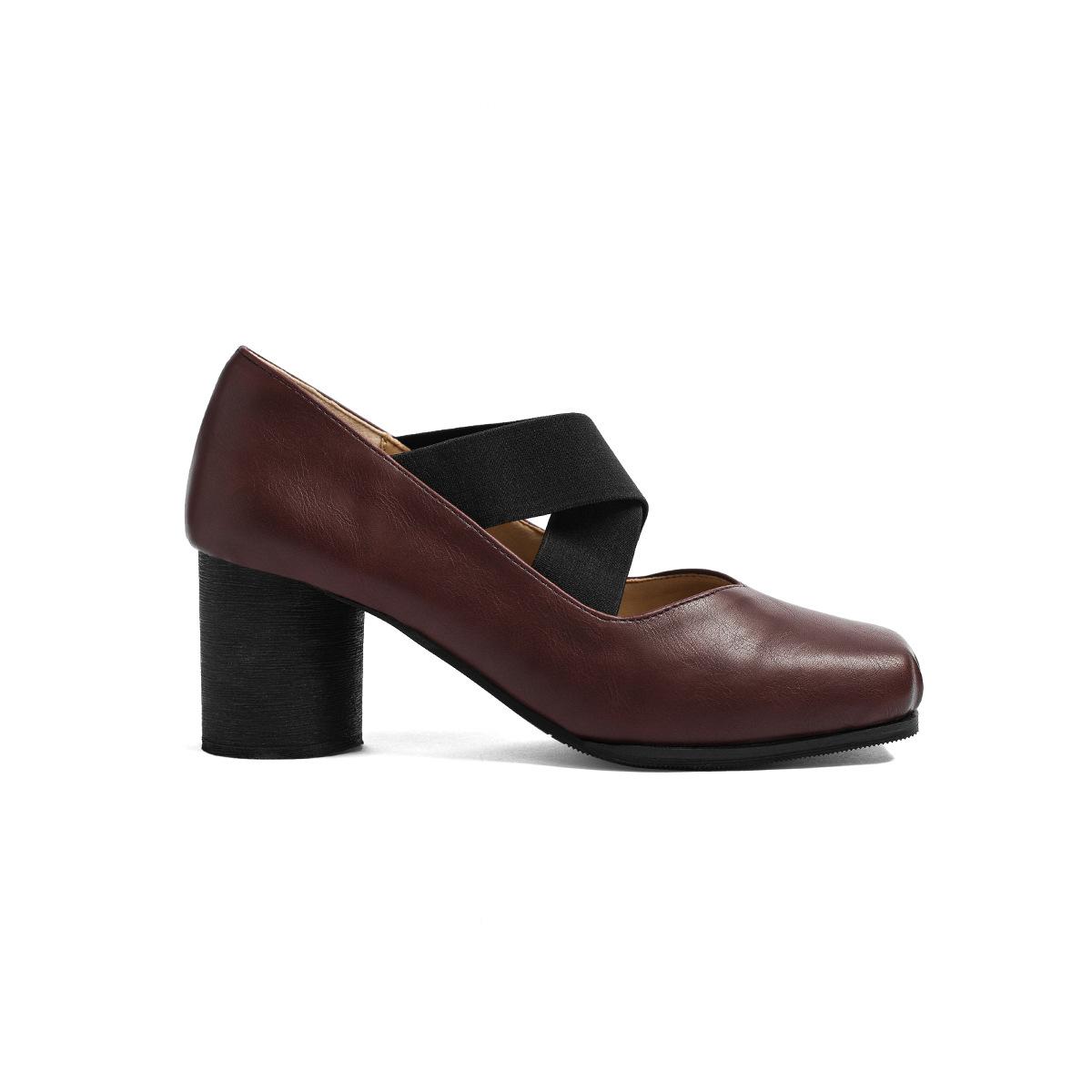 

Leather fairy ballet shoes wear light mouth single shoes female French high heel thick heel pig nose retro Mary Jane shoes 40