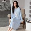 New nightgown women's spring and autumn pure cotton long-sleeved pajama skirt medium and long skirt sweet and cute can be worn outside loungewear