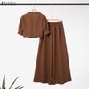 ZANZEA Women Short Sleeve Cropped Tops and Wide Leg Pants Casual Two Piece Suit Sets