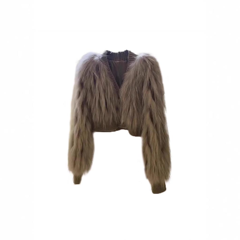 European and American popular small fragrant style V-neck imitation fox fur short coat new versatile fashion coat