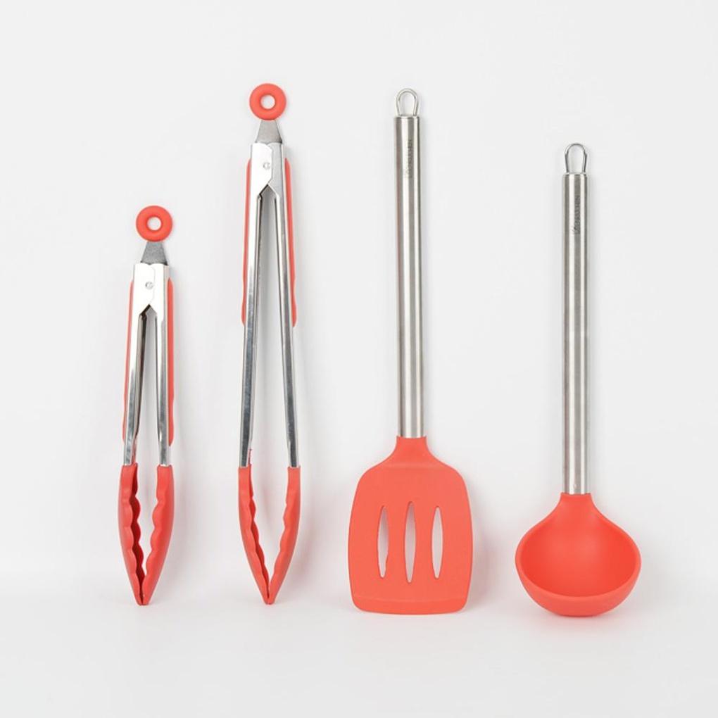 Vivid Stainless Steel Handle Silicone Cooking Utensils Set of 4