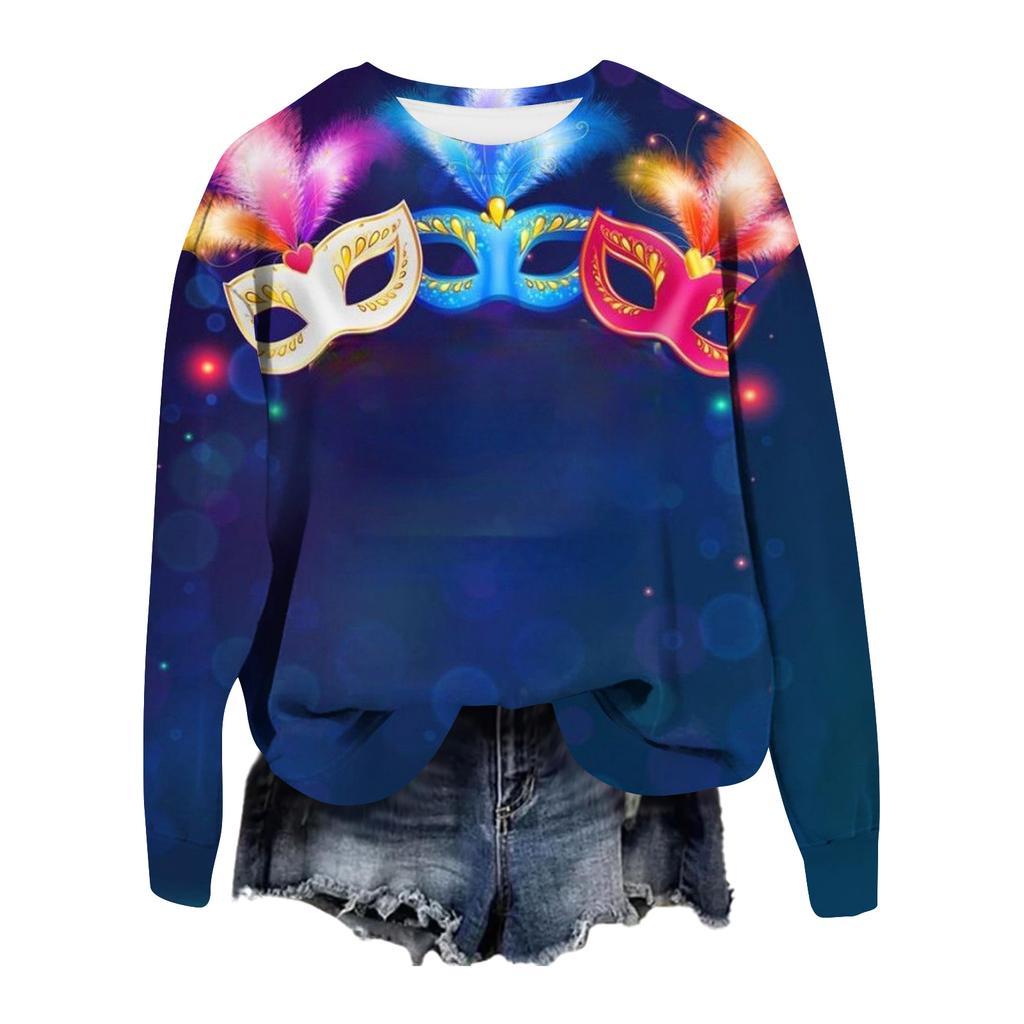 Women's Fashion Casual Long Sleeved Print Round Neck Sweater Top