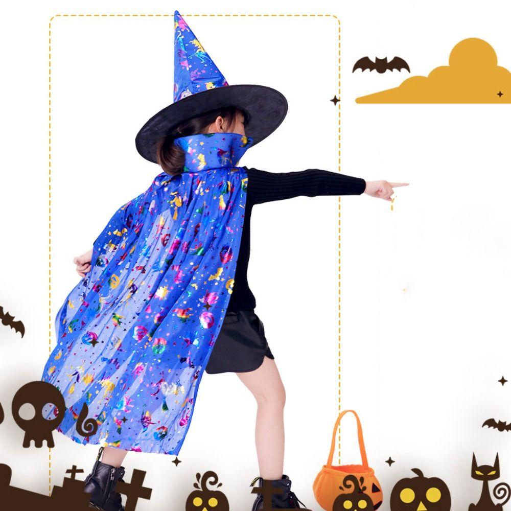 Multicolor Halloween Clothing Sequin Witch Cloak Cape Robe Witch Cloak Cape with Hat Children/Kids