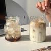 Glass Cup Cold Coffee Cups Iced Drinkware Kitchen Drinkware Supplies Breakfast Milk Cup Cocktail Utensils Aesthetic Water Bottle
