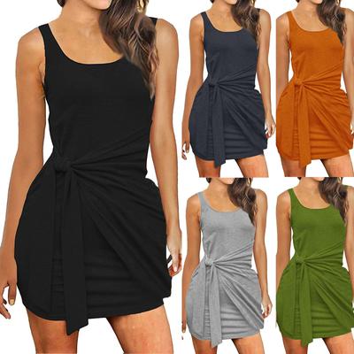 Fashion Women's Sexy Bandage Ribbed Tank Dress Slim Fit Sleeveless  Dresses