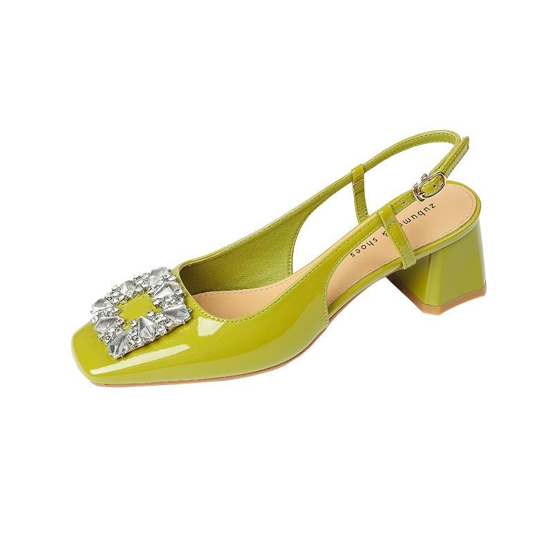 9-High-heeled bag head sandals women's summer new thick-heeled square head high-heeled shoes rhinestone shallow mouth single shoes