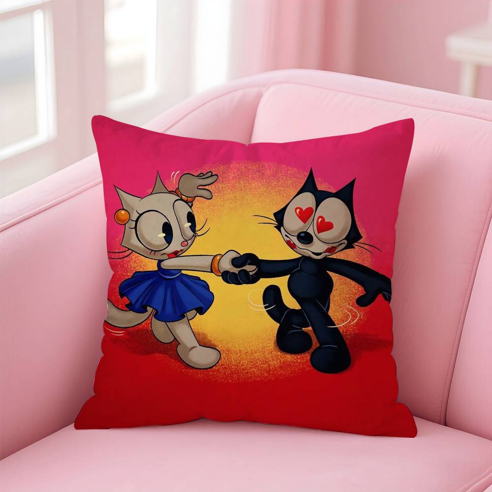 F-Felix The Cat Exquisite Pillow Case Anti-dustmite Pillow Invisible Zipper Silky Short Plush Sofa Cushion Cover