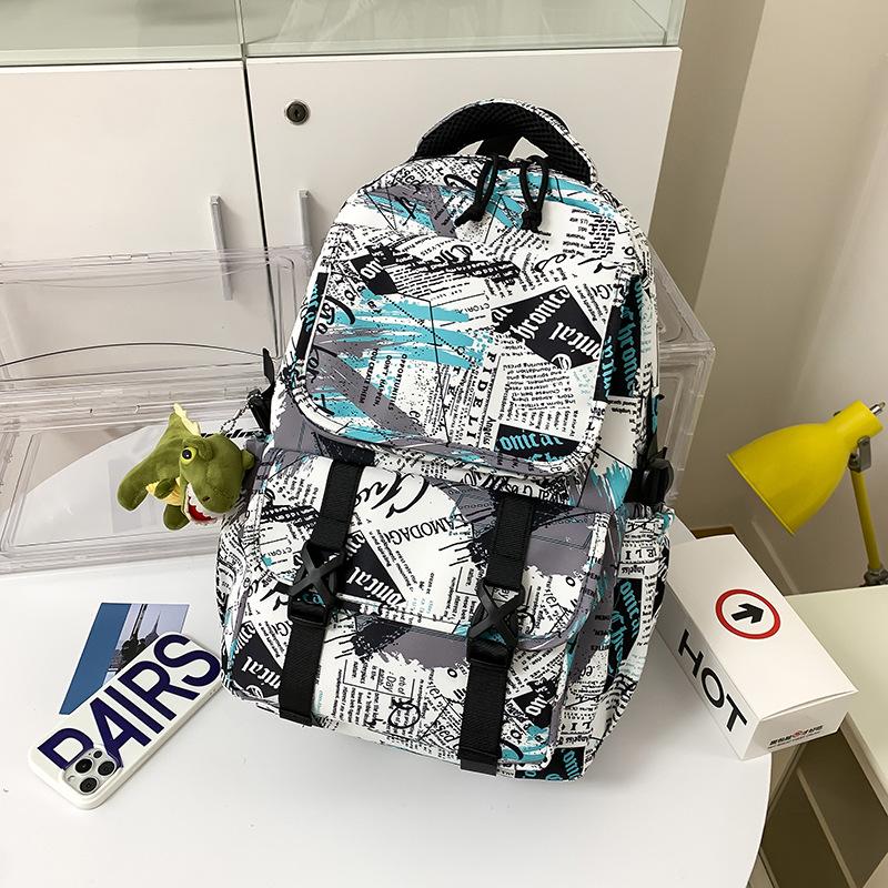 Schoolbag graffiti color printing fashion trendy cool college student schoolbag new leisure travel large capacity backpack