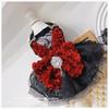 Black Red Gothic Pet Halter Dress Shiny Sequins Bling Crystal Brooch Double Bows Lace Ruffle Mesh Princess Sundress Pet Clothes