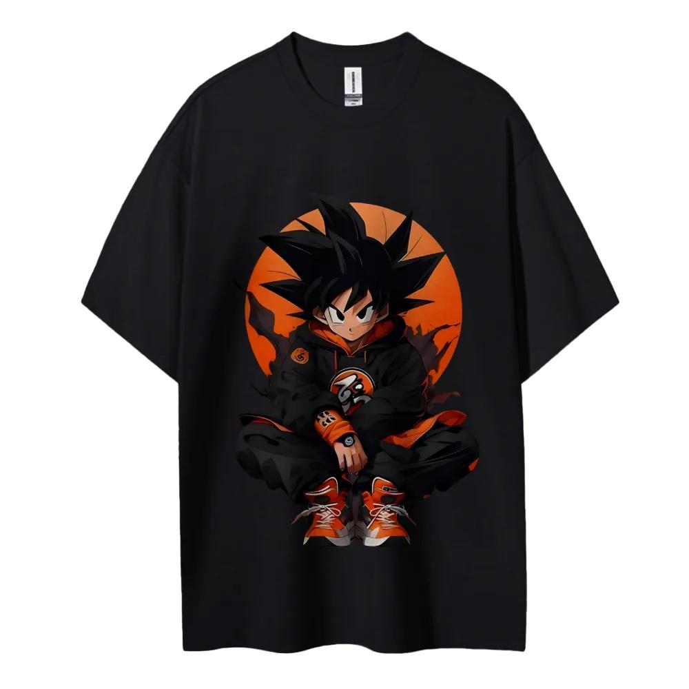 2026 Summer Dragon Ball Goku Streetwear Style Print Oversized Crew Neck TShirt 100 Cotton Casual Tops for Unisex Women Kids