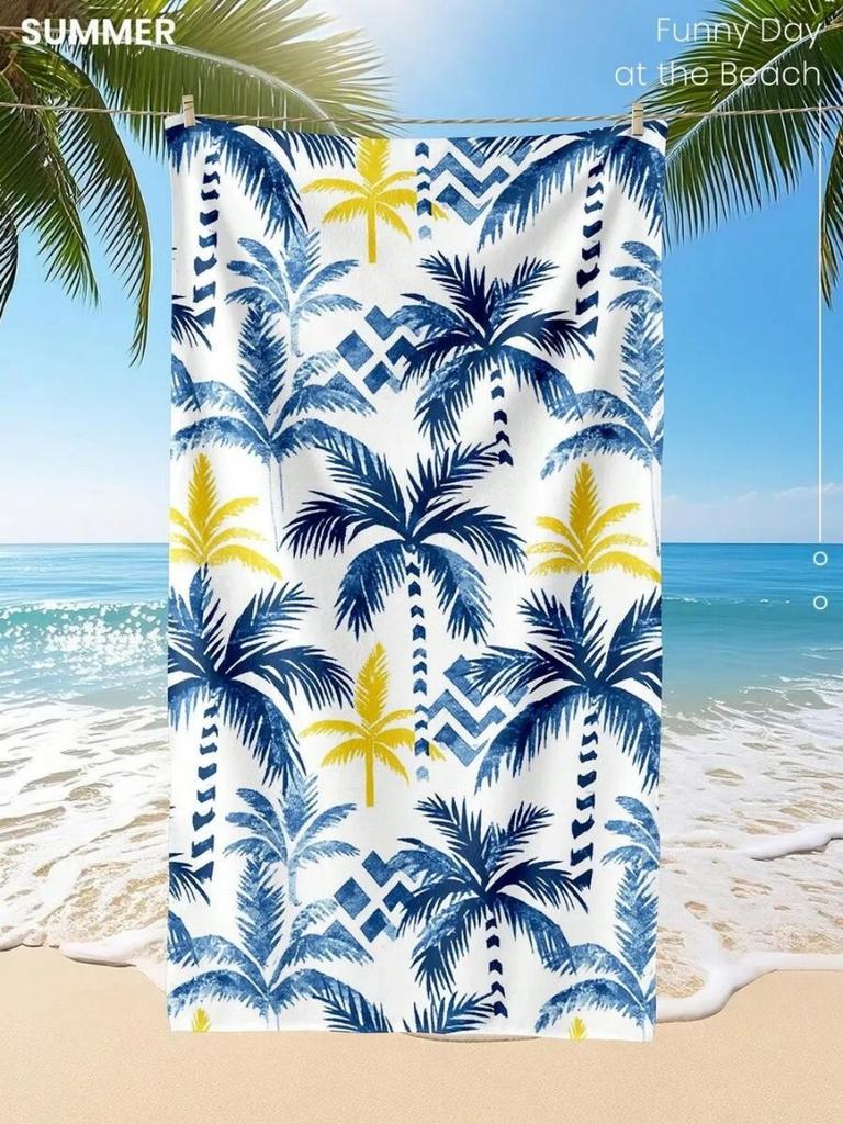Modern Geometric Palm Microfiber Beach Towel, Aesthetic Coastal Bath Towel, Oversized Soft Picnic Blanket Wall Tapestry Gift