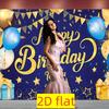 Banner de Cumpleaños Feliz 2D Azul Dorado Tablero de Fondo para Decoración de Cumpleaños de Hombres