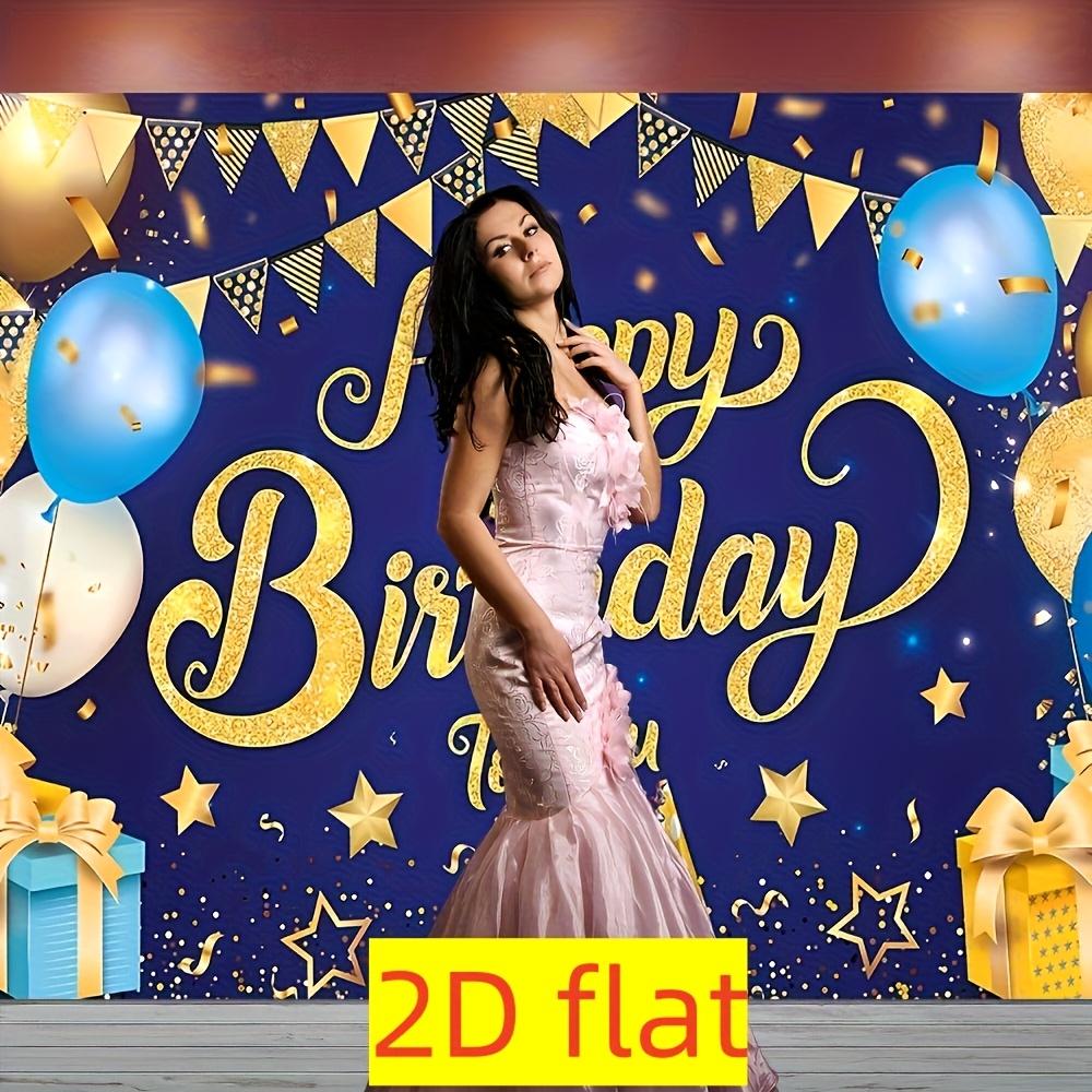 Banner de Cumpleaños Feliz 2D Azul Dorado Tablero de Fondo para Decoración de Cumpleaños de Hombres