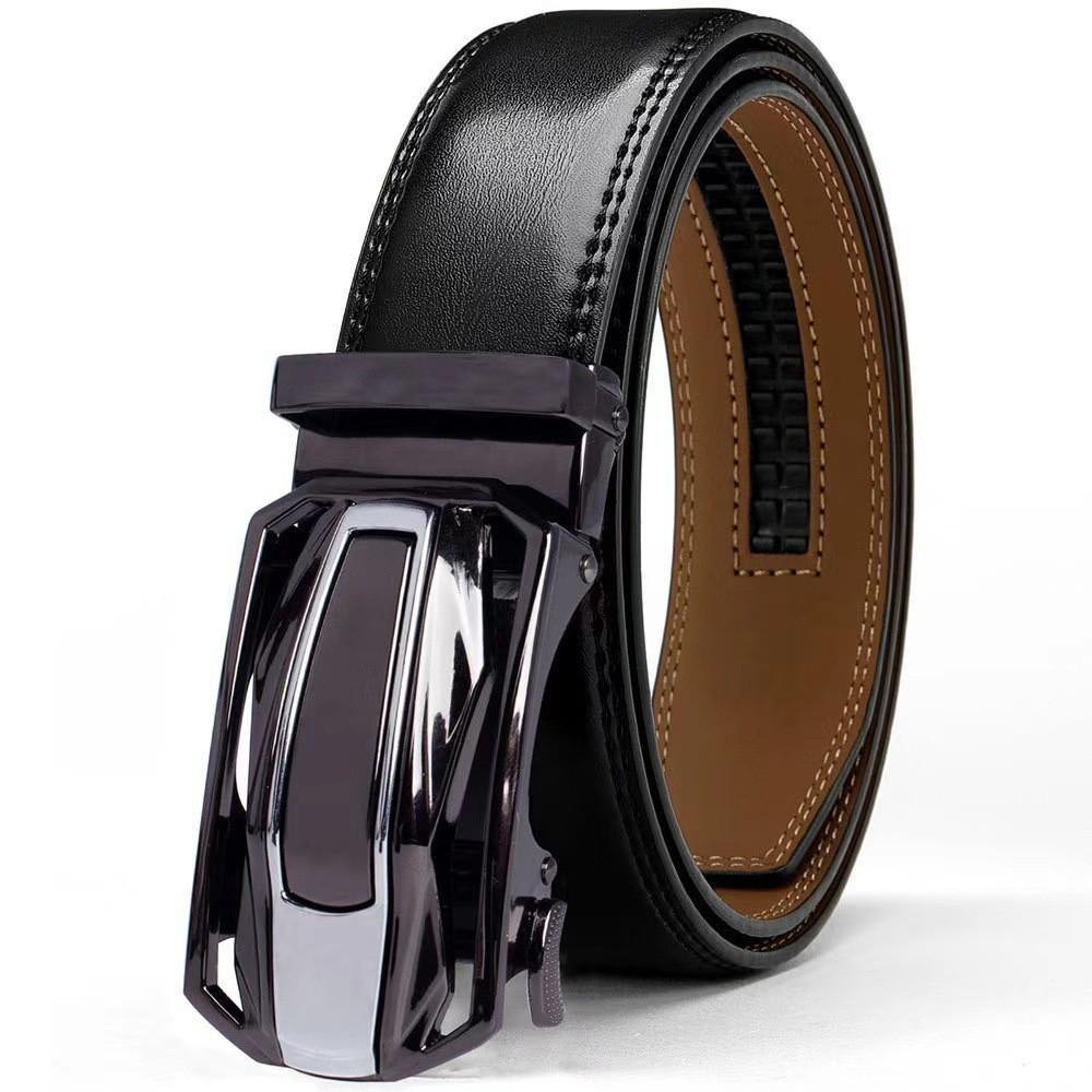 Men's Two-Layer Cowhide Leather Belt with Automatic Buckle - Versatile Business Style