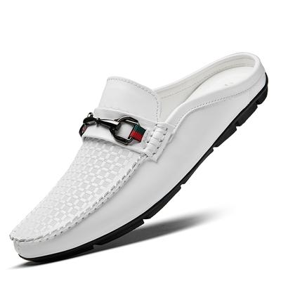 Fashion Fashion Summer Brand Half Slippers Mens Shoes Luxury Brand Man Casual Shoes Genuine Leather Breathable Slip On Half Footwear