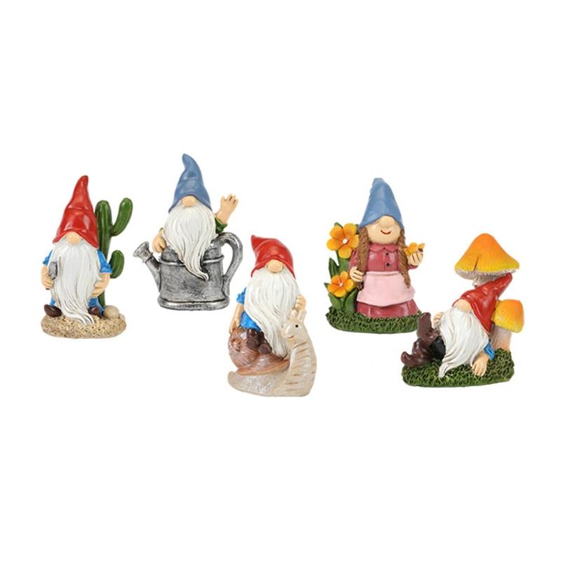 

5Pieces Resins Garden Gnomes Miniatures Statues Colorful Dwarf Elf Figurines Stakes for Indoor and Outdoor Decoration