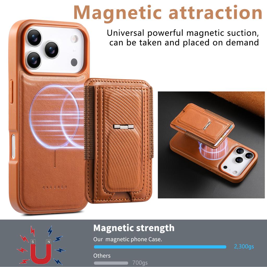 CASENEO For iPhone 17 Pro Max Case with Foldable Kickstand TPU PU Leather PC Card Bag Magnetic Phone Cover  Compatible with MagSafe