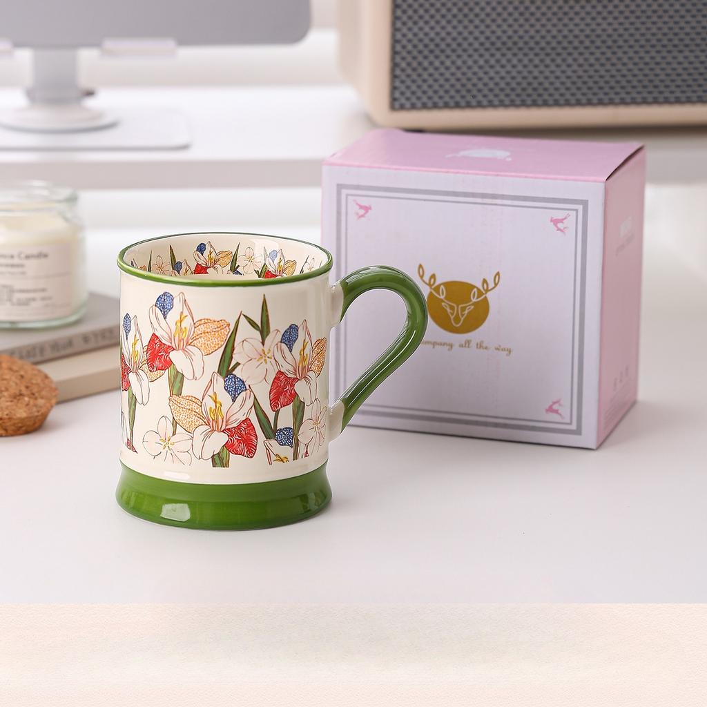 Flowery High End Ceramic Water Cup  High Looking Breakfast Cup  New Simple Mug  Souvenir Drinking Cup