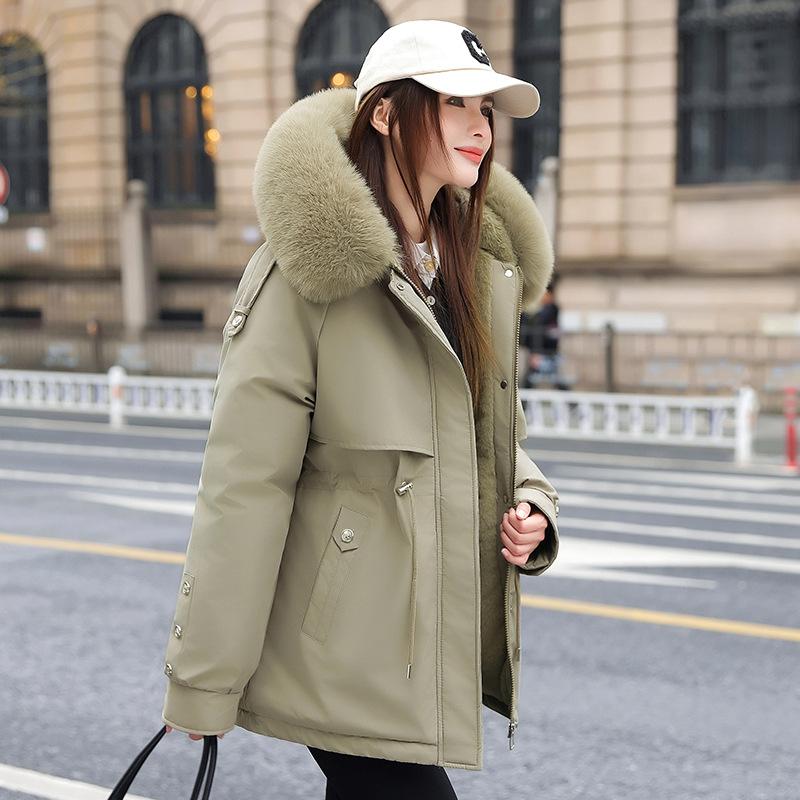 Fleece-lined Thickened Parker Clothing Women's Mid-length Winter Cotton-padded Coat