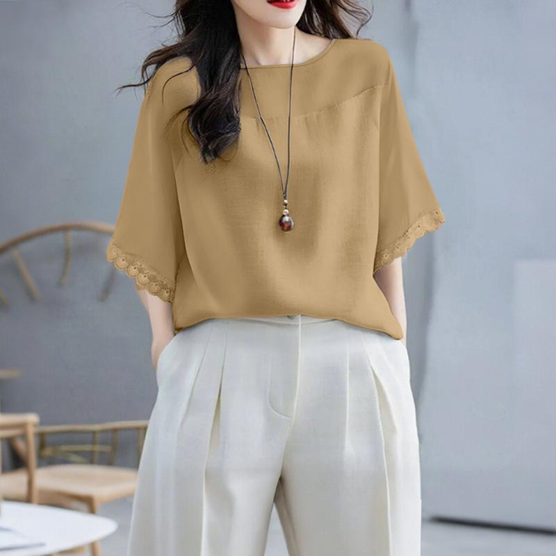 ZANZEA Women Casual Round Neck Summer Short Sleeve Loose Blouse