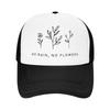 No Rain No Flowers Graphic Trucker Hat Minimalist Floral Design Breathable Mesh Baseball Cap Unisex Casual Adjustable