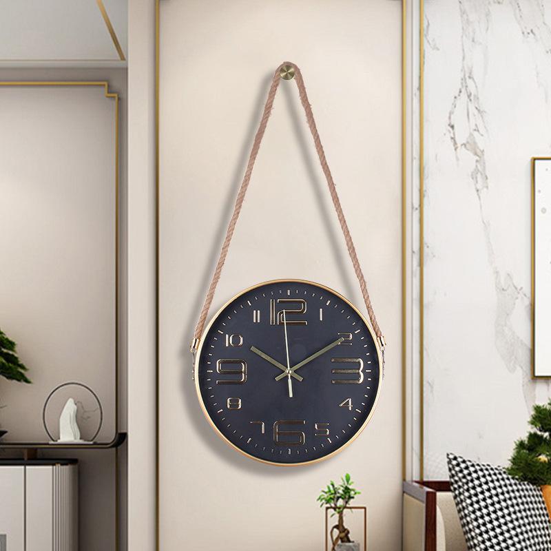 Simple Hanging Rope Wall Clock, Creative Fashion Clock, Wall Clock, Living Room Wall Clock, 12-inch Quartz Clock for Home Use