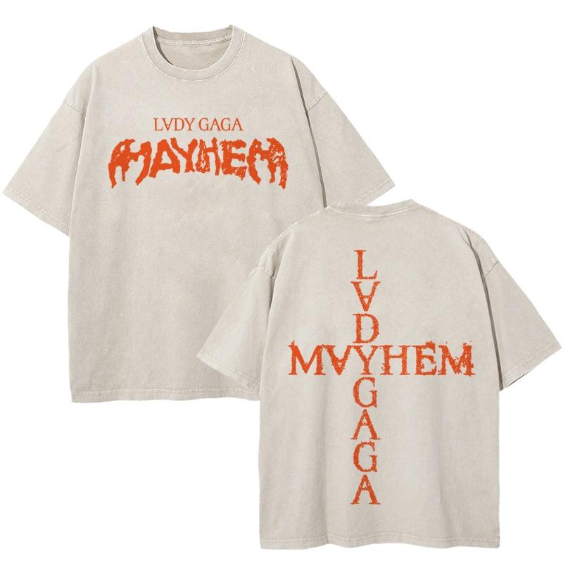 

Vintage Washed Lady Gaga The Mayhem Ball Tour 2025 T Shirt Fashion Men/Women Aesthetic High Quality Acid Wash 100% Cotton Tees XL