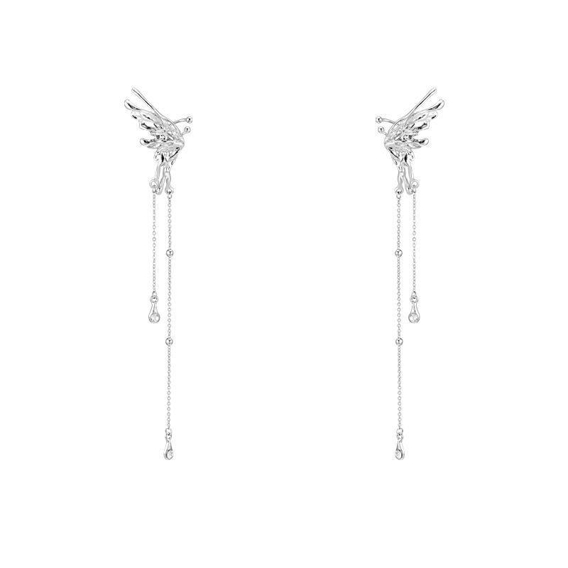 Peach Tea Fairy Butterfly Tassel Ear Cuff—No Piercing, High-End Summer Earring for Women