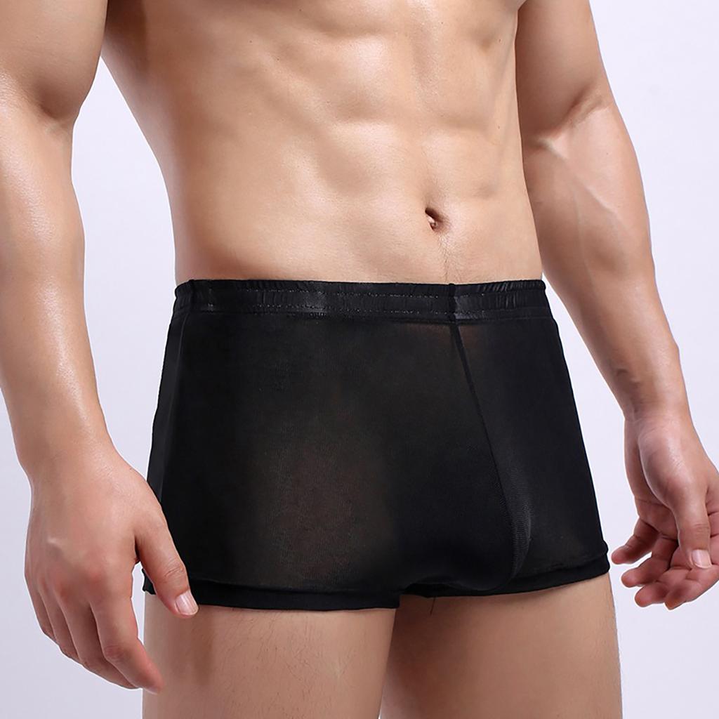 Soutong See Through Men Color Mesh Yarn Underpants Solid Mid Waist Transparent Thin Boxer Underwear For Daily Wear